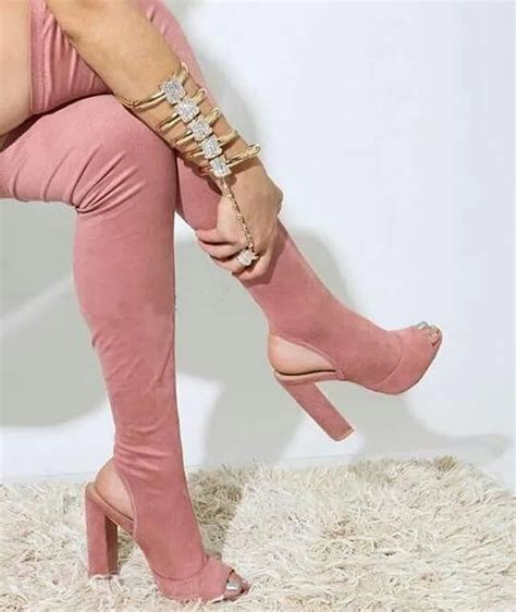 New Arrival Women Fashion Open Toe Suede Leather Over Knee Slim Long
