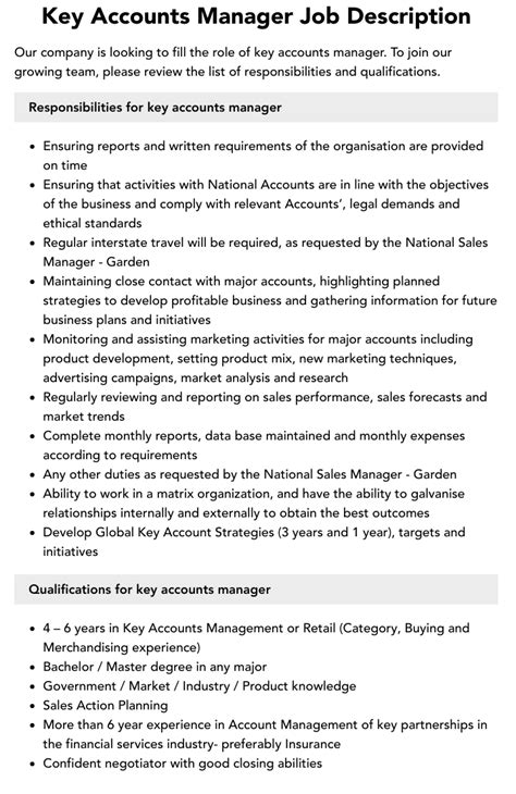 Key Accounts Manager Job Description Velvet Jobs