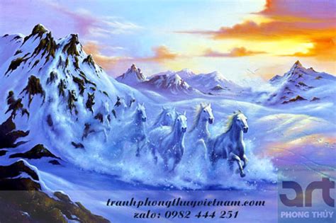 Tranh Ngựa Chạy Trên Núi Tuyết Tranh Phong Thủy