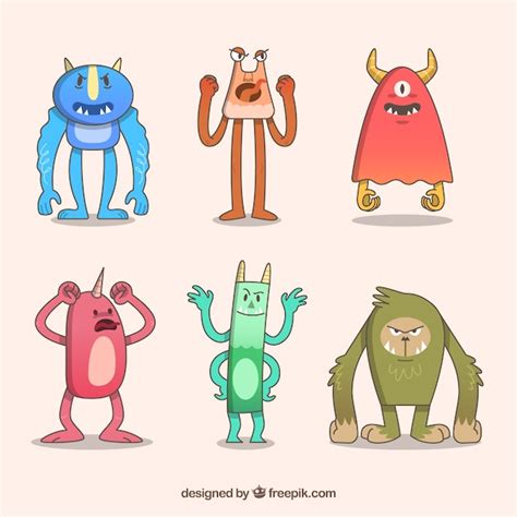 Free Vector Cute Monsters Cartoon Monsters Set