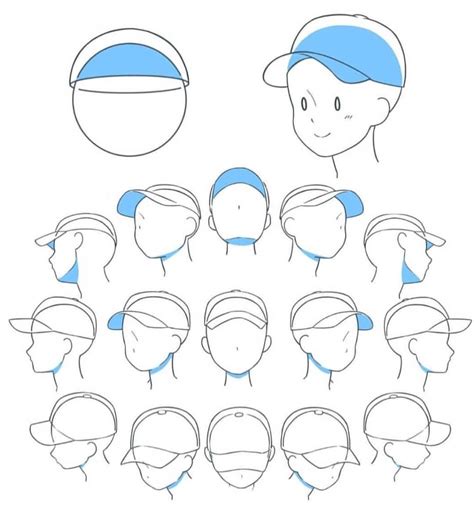 Here is a reference image on how to draw 6 types of hats on a head. Tips, tutorials and references on Instagram: "How to draw ...