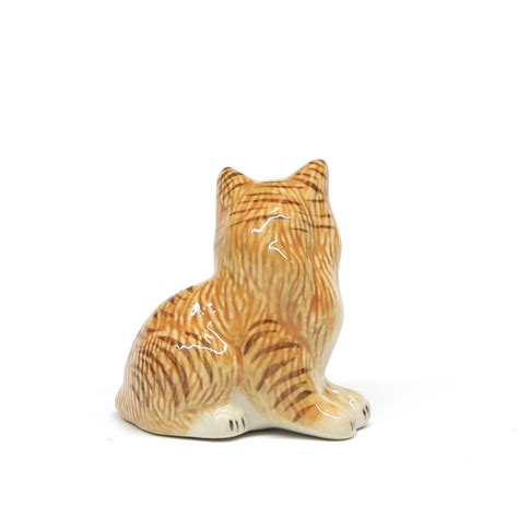 Miniature Animals Ceramic Brown Sitting Kitten Cat Figurine Etsy