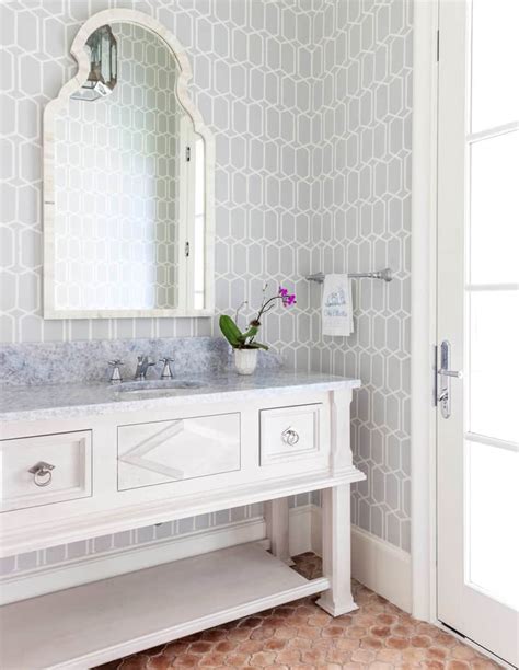 Inspirational Bathroom Renovation Using Floral Wallpaper Schumacher