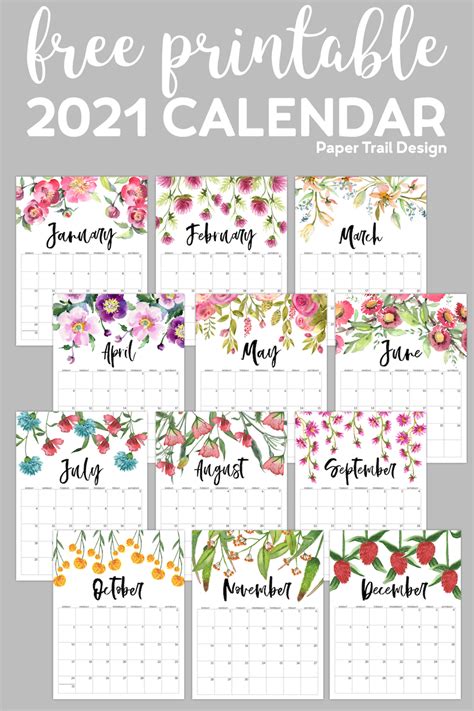 All the versions are editable. Free Printable 2021 Floral Calendar | Paper Trail Design