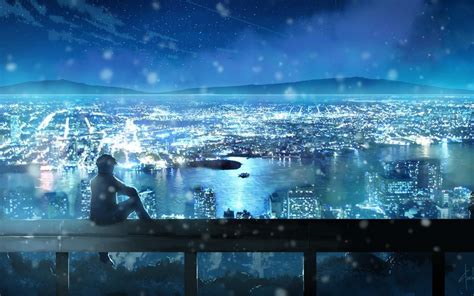 Anime Boy Sitting On Bridge Anime Scenery Wallpaper Anime City