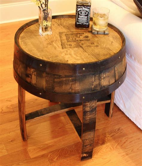 handcrafted oak bourbon whiskey barrel end table with distiller s markings ~ brown forman