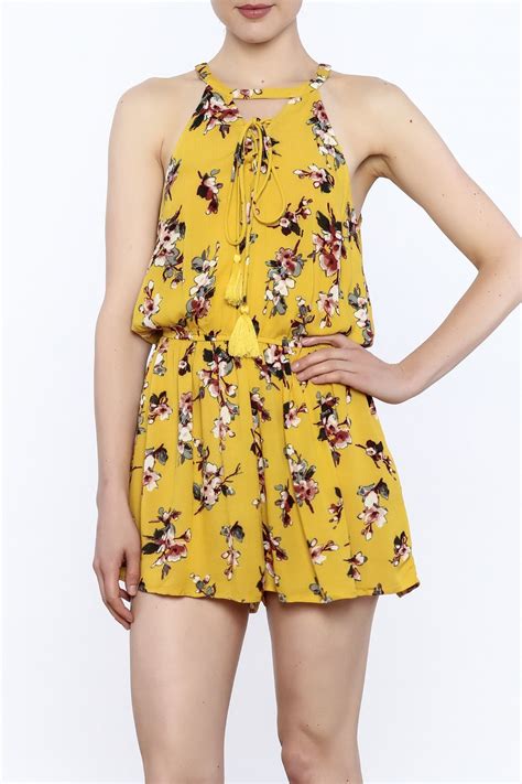 Yellow Floral Sleeveless Romper Sleeveless Rompers Rompers Floral