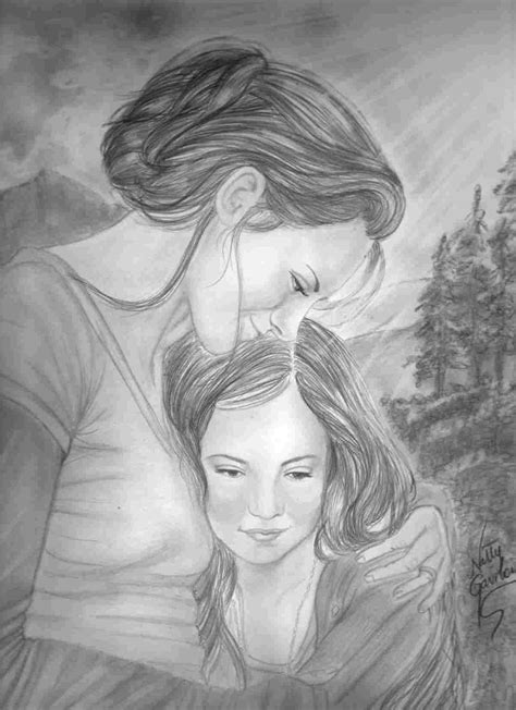 Mother And Daughter Sketch Easy How To Draw Mother And Daughter