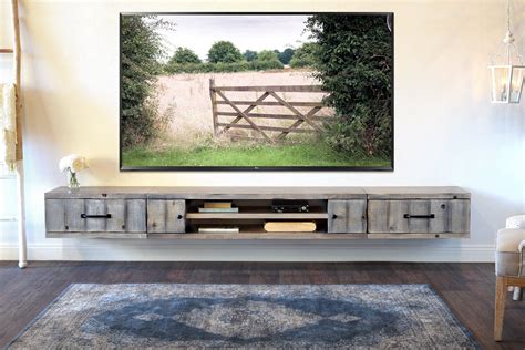 Gray Rustic Barn Wood Style Floating Tv Stand Entertainment Etsy