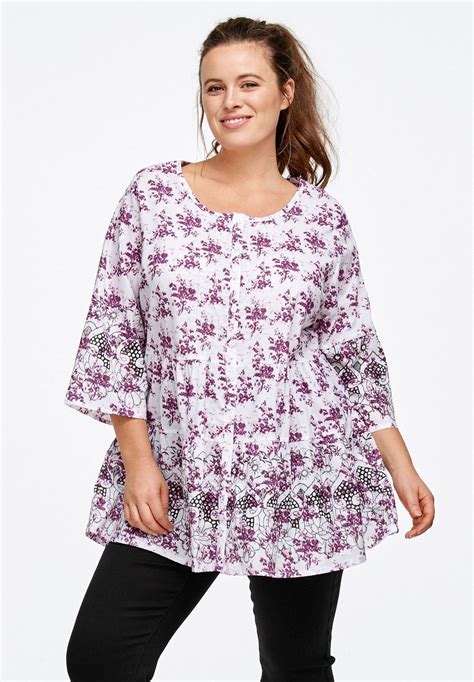 Tiered Floral 34 Sleeve Tunic By Ellos Plus Size Outfits Stylish
