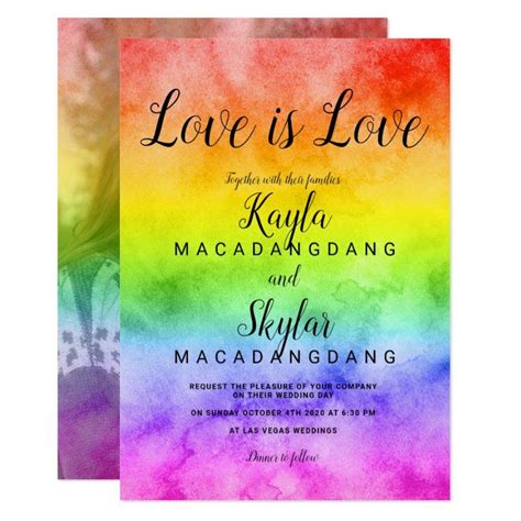 love is love watercolor photo lesbian wedding invitation in 2020 lesbian wedding