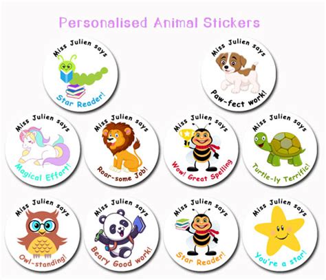 Personalised Teacher Stickers Animal Theme
