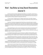 Rizal Ang Buhay Ng Isang Bayani Documentary Journal 1 Pdf Ecko