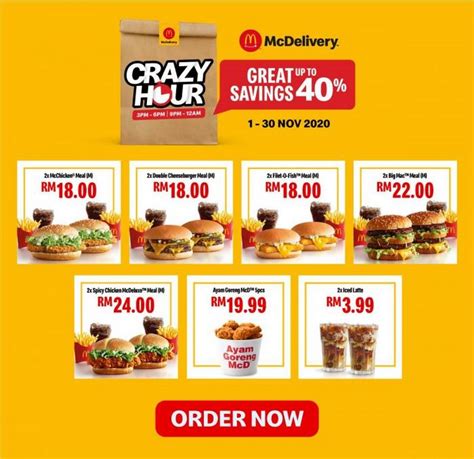 Regular menu 10:21 am to 3:49 am. 1-30 Nov 2020: McDonald's McDelivery Crazy Hour Promotion ...