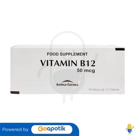 Vitamin B12 Kimia Farma 50 Mcg Box 100 Tablet Kegunaan Efek Samping Dosis Dan Aturan Pakai