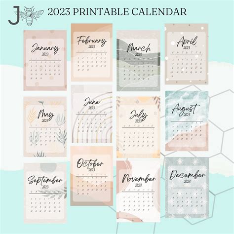 2023 Calendar Printable Desk Calendar Monthly Boho Etsy