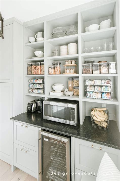 This can be very inexpensive compared to cabinet replacing and may improve with dramatic effect the look of your kitchen. Pantry shelves with microwave and toaster in 2020 ...