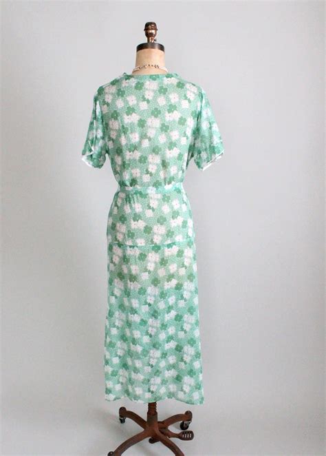 Vintage 1930s Green Floral Cotton Day Dress Raleigh Vintage