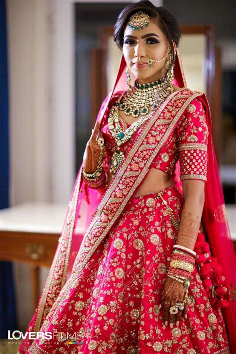 Rani Pink Bridal Lehenga With Emeralds See More On Indian Bridal Outfits