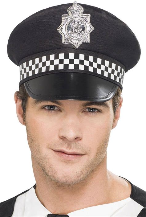 Mens Black Cop Hat Black Police Officer Costume Hat Accessory