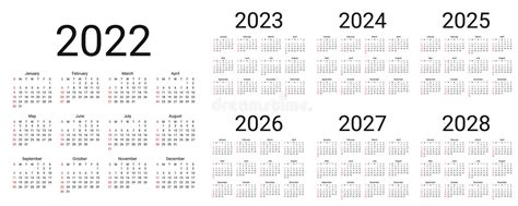 Calendar 2022 2023 2024 2025 2026 2027 2028 Years Vector
