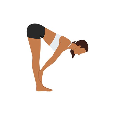 woman doing standing half forward bend pose ardha uttanasana exercise flat vector illustration