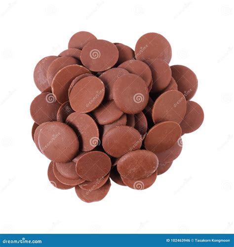 Pile Of Circle Dark Chocolate Chip Isolated On White Stock Photo