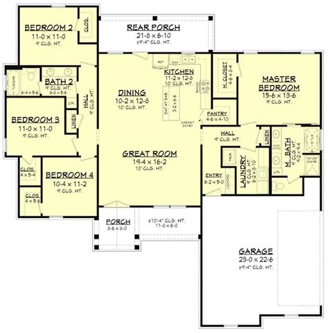 Ranch Home 4 Bedrms 2 Baths 1850 Sq Ft Plan 142 1222