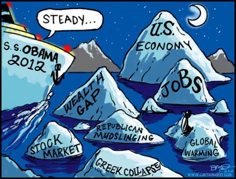 Icebergs In The Path Of Obamas 2012 Campaigning Cartoon