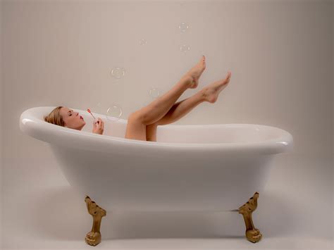 White Bubbles Domestic Bathroom Bath Beautiful Woman Bathroom Home Relaxation Full