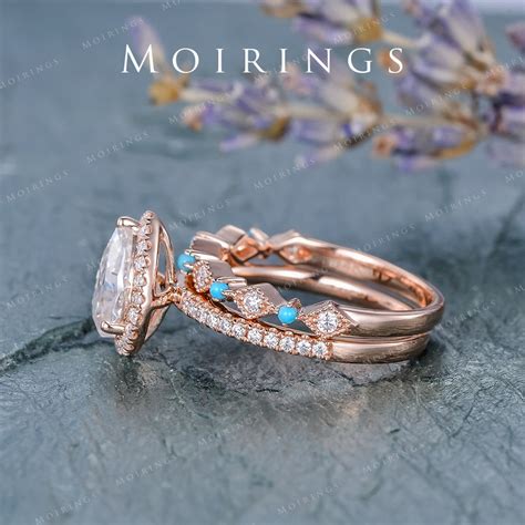 X Mm Moissanite Engagement Ring Set Art Deco Pear Shaped Etsy