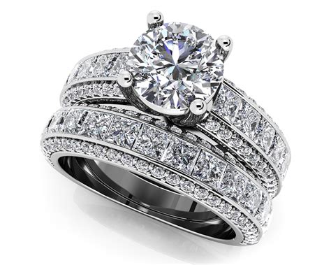 2pcs Bridal Engagement Rings Set 14k White Gold Plated 925 Silver Round Cut Cz Cz Moissanite