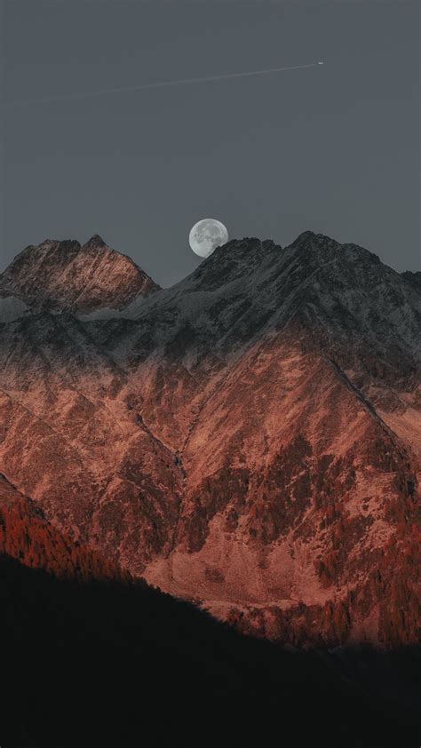 1080x1920 Full Moon Behind Mountain Dark Evening Late Sunset 5k Iphone