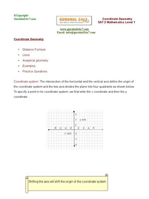 Coordinate Geometry Sat 2 Mathematics Level 1 Tutorial And Worksheet