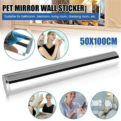 Jahyshow 50x100cm Self Adhesive Mirror Reflective Tile Wall Sticker Film Paper Home Decor
