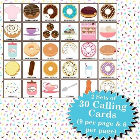 Donut Shop 4x4 Bingo Printable Pdfs Contain Everything You Etsy