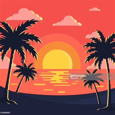 Sunset And Beach Background Beach Illustration Drawing Sunset Beach