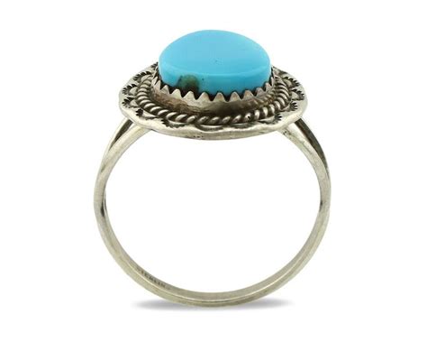 Navajo Ring Silver Blue Turquoise Artist Signed Anna Begay C S