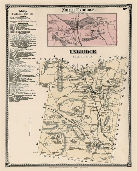 Uxbridge And North Uxbridge Village Massachusetts 1870 Old Town Map