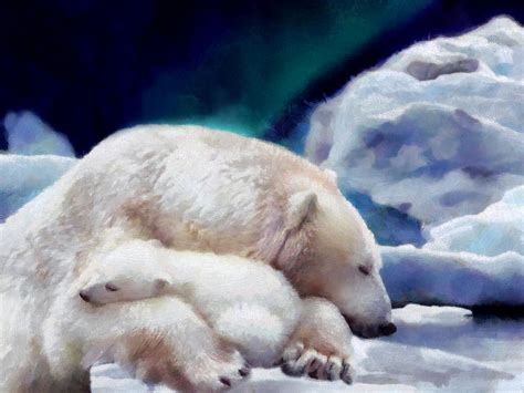 White Polar Bear With A Small Baby Bear Digital Art By