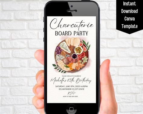 Editable Charcuterie Board Party Invitation Canva Template Charcuterie
