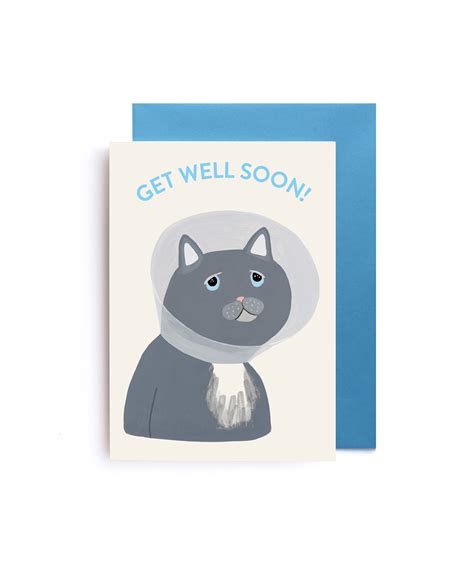 Get Well Soon Kitty Cat With Neck Cone Greeting Card Etsy