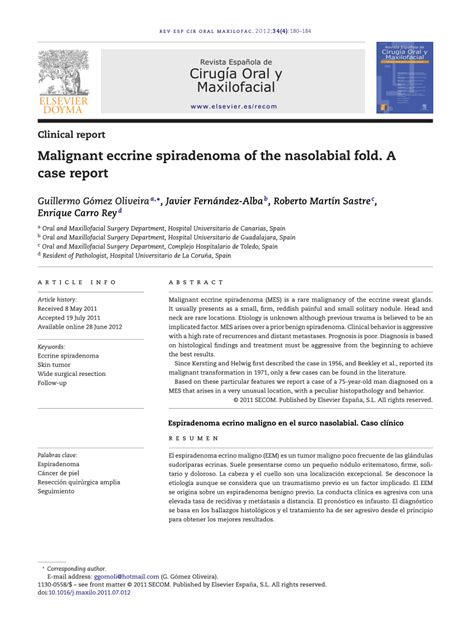 Pdf Malignant Eccrine Spiradenoma Of The Nasolabial Fold A Case Report