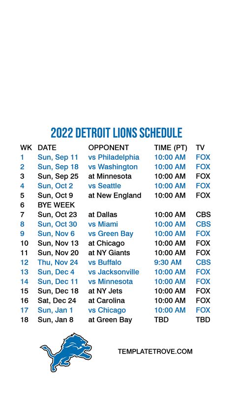 Detroit Lions Schedule 2023 Printable Your Daily Printable Images And
