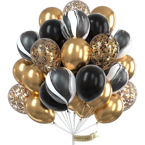 Buy Partywoo Gold And Black Balloons 60 Pcs Black Balloons White Balloons Black Marble