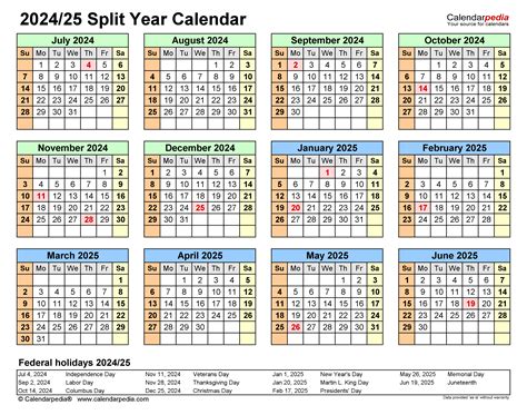 Split Year Calendars 20242025 July To June Excel Templates