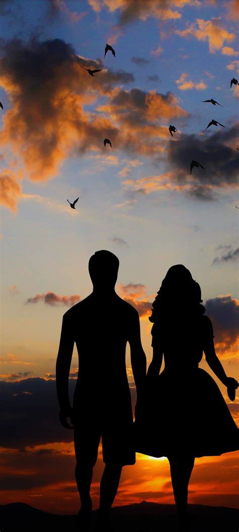 Couple Wallpaper 4K, Silhouette, Sunset, Together, Dawn, Evening, Love ...