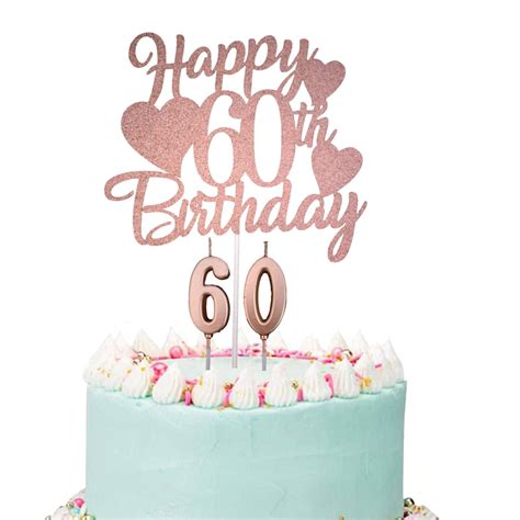 Buy Happy 60th Birthday Cake Topper Rose Gold Glittery 60th Birthday