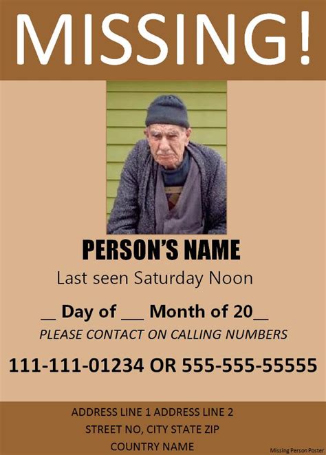 missing person poster templates 11 free word ppt and pdf formats samples examples