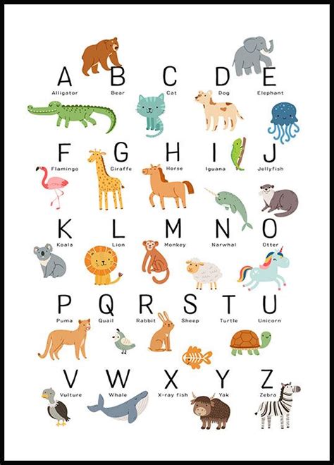 Animal Alphabet Poster Educative Poster For Kids Uk